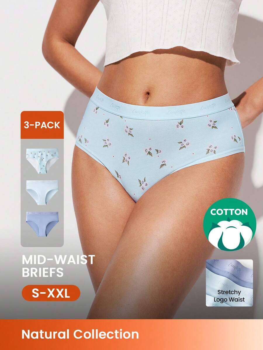 LUVLETTE 3条装纯棉中腰三角裤女士内裤套装 - 彩色 - 查看 1