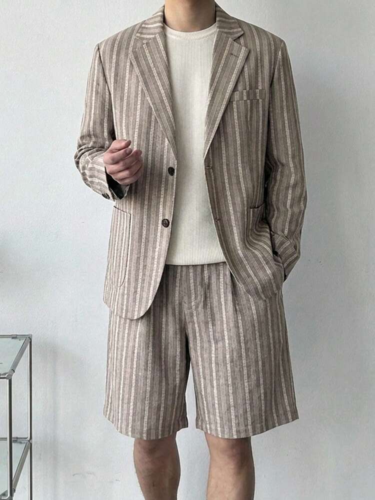 Men's Short Sleeve Shirt And Shorts Set, Grey, Summer