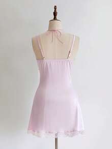 ROMWE Fairycore 女士缎面撞色蕾丝蝴蝶刺绣链条迷你连衣裙 - 彩色 - 查看 10