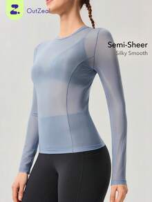 OutZeal 女士户外休闲轻薄半透明弹力长袖T恤 - 藍色 - 查看 8