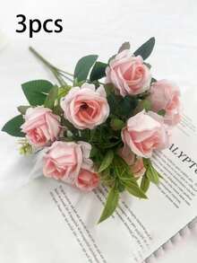 1/3束丝绸玫瑰花束，人造花，适用于家居装饰、婚礼、摄影道具 - 彩色 - 查看 18