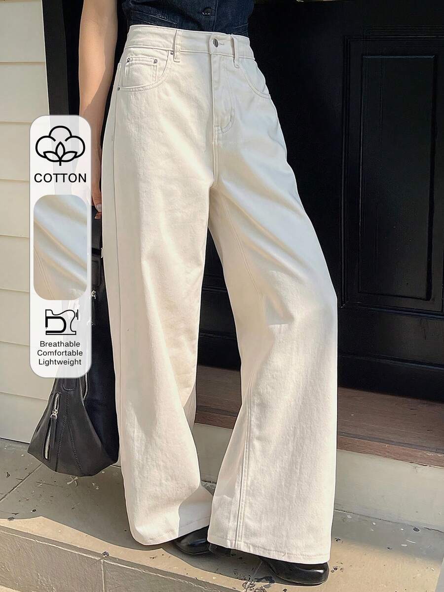 Dazy Tall Jeans rectos casuales para mujer alta - Beis - Ver 1