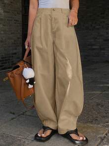 Dazy Tall Women's Tall/Long Barrel Leg Casual Pants, Streetwear Style - Khaki - View 3