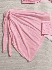 SHEIN 少女白色罗纹比基尼套装，饰有金色海星图案，复古甜美元素，适合海滩度假。这款粉色泳装套装是少女夏季泳装、沙滩装、夏季度假装、青少年泳装、少女泳衣、夏季比基尼、沙滩装、两件套泳装、夏季泳装、抹胸比基尼的理想之选。 - 粉色 - 查看 6