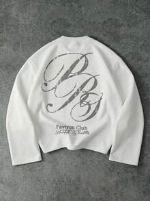 PAVTROS 男士休闲字母印花长袖T恤，春秋季男士字母图案卫衣长袖图案上衣男士图案套头衫图案圆领衫男士宽松街头服饰男士宽松街头服饰男士长袖图案 - 白色 - 查看 7