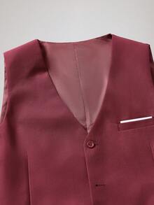 Officeau 男士两件套西装，优雅纯色修身款，男士度假装，绅士马甲及西裤套装，商务通勤、婚礼派对、舞会等正式场合适用，纽扣前襟马甲搭配修身西裤，男士礼服套装，尺码 XS-XXXL - 酒紅色 - 查看 6