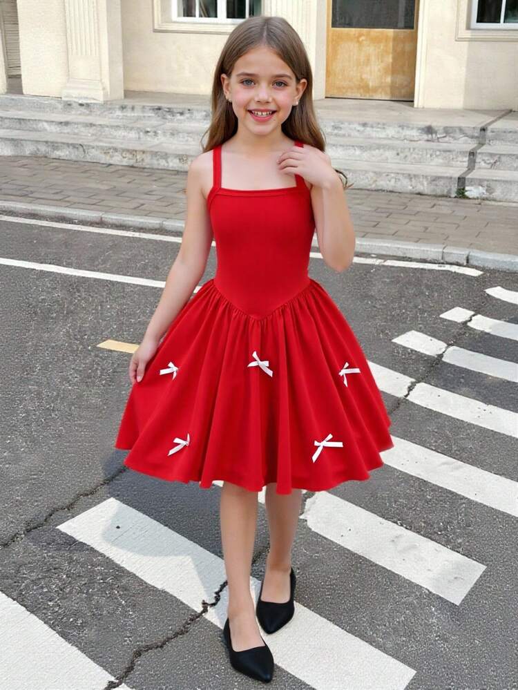 cute red dresses for tweens Tween Girl And White Polka Dot Summer Birthday Dress,Bowknot Decor Ruffle Fashionable Party Dress,Teen Girls Spaghetti Strap Outfits Homecoming dresses Color:Black Foil brand:Akris Black Colour Captions for line dry