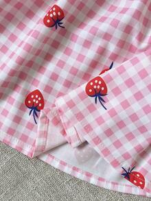 SHEIN Vintaside Kids 1件女婴舒适休闲印花荷叶边白色短袖百搭基础连衣裙，配可爱印花同款包包，适合春夏上学、旅行、度假和日常穿着 - 粉色 - 查看 9