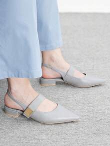 CUCCOO BIZCHIC Light Blue Simple Square Buckle Elegant Generous Fashion Commuter Pointed Empty Flat Shoes - Light blue - View 5