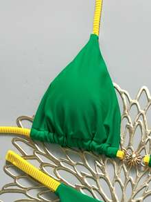 Swim Mod Bộ bikini hai mảnh nữ kiểu dáng mới, cổ chữ V, hở lưng, đính kim loại, màu trơn, hình tam giác, quần lọt khe gợi cảm, thích hợp cho mùa xuân/hè. Bộ bikini cho nữ, đồ bơi có gọng, áo ngực có gọng, bikini dự tiệc, đồ bơi cho nữ. - màu xanh lá - Xem 4
