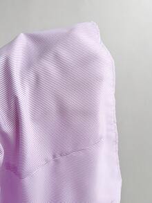 Elamini Summer Sweet Ruffled Waist Versatile Striped Collar Short Sleeve Shirt - Purple - View 6