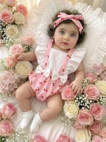 SHEIN Playful Pals Pelele con estampado de cerezas para bebé niña - Rosa - Ver 7