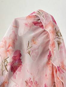 Roveilla 加大码粉色碎花雪纺短款连衣裙，深V领，超长常规袖，层叠下摆，波西米亚风修身A字裙摆，女士碎花连衣裙，粉色碎花连衣裙，春季连衣裙，碎花印花连衣裙 - 粉色 - 查看 7