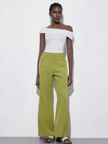 Aveloria Modichic Fashionable Versatile Minimalist Slim Fit Flared Women's Suit Pants - Green - View 4