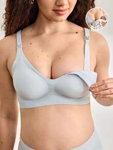 Moonlight&Mama 1pc Seamless Wireless Maternity Bra, Cotton Cup - Blue - View 1