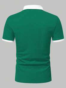 Manfinity Homme Áo polo nam tay ngắn, cổ áo phối màu tương phản, khóa kéo nửa thân, phong cách thường ngày mùa hè. - màu xanh lá - Xem 2
