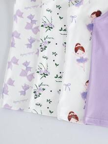 SHEIN 4件套女童可爱花卉、爱心和星星印花吊带内衣套装 - 紫色 - 查看 8