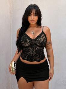 Rustia Black Lace Camisole Tank Top, V-Neck Design, Sexy & Fitted, New Style, Spring/Summer - Black - View 1