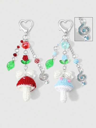 ROMWE Bộ sản phẩm mùa xuân mới, sáng tạo, dễ thương, ngọt ngào, tươi mát, mang phong cách đồng quê, màu đỏ + xanh dương, hạt nhựa giả pha lê tròn, hoa và lá acrylic, đá rhinestone sáng màu, nốt nhạc, nơ ngọc trai giả, nấm 3D móc tay thủ công, phụ kiện móc khóa tự làm, mặt dây chuyền túi xách, thích hợp cho các cặp đôi, chị em gái và bạn gái đeo hàng ngày, quà tặng ngày lễ.