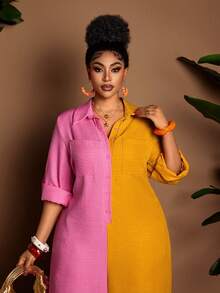 Maweii Plus Size Contrast Color Casual Wide Leg Jumpsuit - Multicolor - View 2