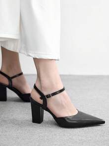 CUCCOO BIZCHIC Women Shoes Women's Pointed Thick High Heel Black Ankle Strap Women's High Heel Shoes Shoes Stylish And Simple Daily Commuter Versatile High Heel Women's Shoes - Black - View 5