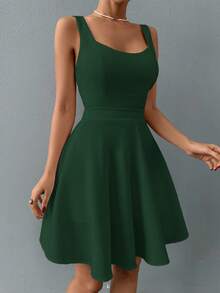 EURMUSE Dây đeo rộng màu trơn cho nữ Váy ngắn xếp li đơn giản Kỳ nghỉ giải trí - Màu xanh lá cây đậm - Xem 7