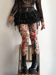 Whyspr 复古浪漫印花紧身打底裤 - 黑色 - 查看 6