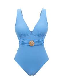 Swim Oasis 女士蓝白碎花性感沙滩泳装套装，夏季 - 藍色 - 查看 4