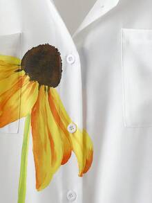 SHEIN Elenzya Đầm sơ mi cổ bẻ màu trơn thời trang dành cho nữ, kiểu dáng midi, họa tiết hoa, thích hợp cho mùa xuân/hè. - trắng - Xem 4