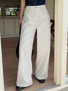 Dazy Tall Jeans rectos casuales para mujer alta - Beis - Ver 4