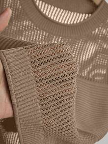 Franclia 女士夏季度假休闲镂空针织背心和裙子两件套 - 駝色 - 查看 7