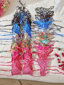 Elavelle Springbreak 女士金属装饰随机印花细肩带性感比基尼套装，夏季沙滩装 - 彩色 - 查看 2