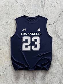 EVRINFINITE 男式字母和心形图案圆领休闲背心 - 藏蓝色 - 查看 1