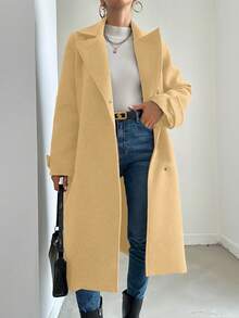 SHEIN Cottnline Women'S Notched Lapel Woolen Coat - Apricot - View 4