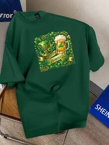 Manfinity Homme 男士圣帕特里克节主题印花圆领短袖T恤 - 綠色 - 查看 5