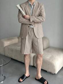DAZY Conjunto de camisa de manga corta y pantalones cortos para hombre, gris, verano - Gris - Ver 6