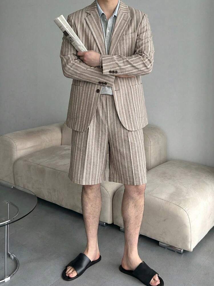 Men's Short Sleeve Shirt And Shorts Set, Grey, Summer