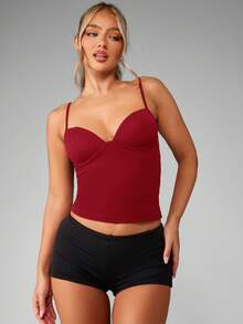 MISSGUIDED 心形领口束身胸衣背心，细肩带，修身剪裁，适合派对夜店穿着 - 紅色 - 查看 3