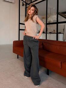 Katetique 秋冬新款休闲宽松弹力腰阔腿运动裤加厚保暖内衬百搭修身 - 深灰色 - 查看 4