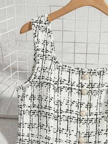 SHEIN Clasi Đầm nữ kiểu dáng thường ngày, họa tiết kẻ caro, thắt eo, thích hợp mặc hàng ngày và đi làm, mùa hè. - trắng - Xem 4