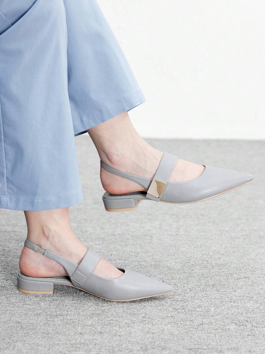 CUCCOO BIZCHIC Light Blue Simple Square Buckle Elegant Generous Fashion Commuter Pointed Empty Flat Shoes - Light blue - View 1