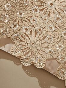 SHEIN 女童圆领3D大蝴蝶结A字连衣裙。纯色大蝴蝶结，亮片刺绣花卉面料。香槟色优雅可爱复古女童夏季无袖连衣裙 - 杏色 - 查看 5