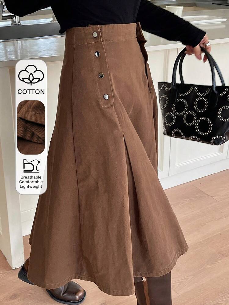 Women's Pleated Long Casual Denim Skirt