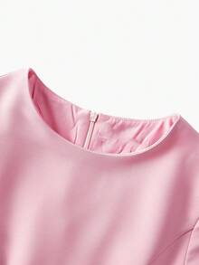 ZEYLAH 对比色蕾丝不对称下摆连衣裙 - 粉色 - 查看 4