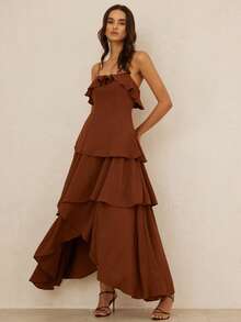 Aveloria Rosie Vestido sin mangas con diseño de volantes y capas de estilo romántico francés - Marrón - Ver 6