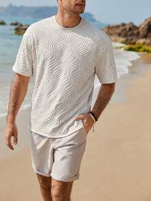 VENTUSAIL 男士休闲宽松圆领短袖T恤，百搭夏季沙滩T恤，白色/米色可选，适合各种场合，如日常休闲、周末旅行、户外活动、探险旅行、轻松的工作环境或半正式场合，也可作为男友/丈夫礼物、周年纪念/生日礼物、派对、夏季假期、婚礼以及春夏季节的礼物。 - 杏色 - 查看 4