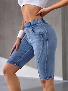 Flexra Shorts vaqueros casuales de corte slim para mujer, apropiados para el verano - Azul - Ver 5