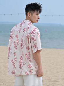 DAZY Camisa casual de manga corta con estampado floral para vacaciones de verano para hombres - Multicolor - Ver 2