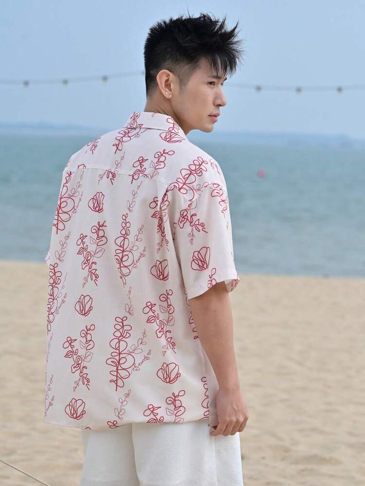Floral Print Short Sleeve Casual Vacation Shirt For Men, Summer
