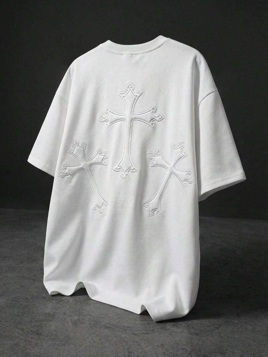 PAVTROS Áo thun nam phong cách đường phố, kiểu dáng phổ biến trên , thêu chữ thập 3D màu trắng, họa tiết Y2K, thích hợp mặc thường ngày, làm quà tặng cho bạn trai/chồng, quà kỷ niệm. Áo thun nam in hình chữ thập, áo thun tôn giáo, áo thun nam, áo thun Cơ đốc giáo, áo thun có hình chữ thập cho nam. - trắng - Xem 1
